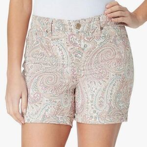 Bandolino Amy Women's Modern Fit Beige Paisley Print Tummy Slimming Shorts Sz 10